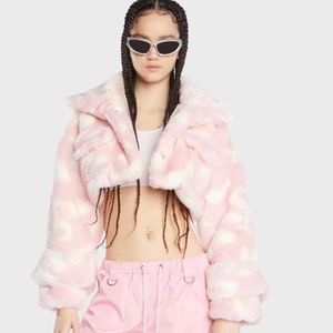 Namilia Pink Dick Dollar Faux Fur Crop Jacket *Brand New*